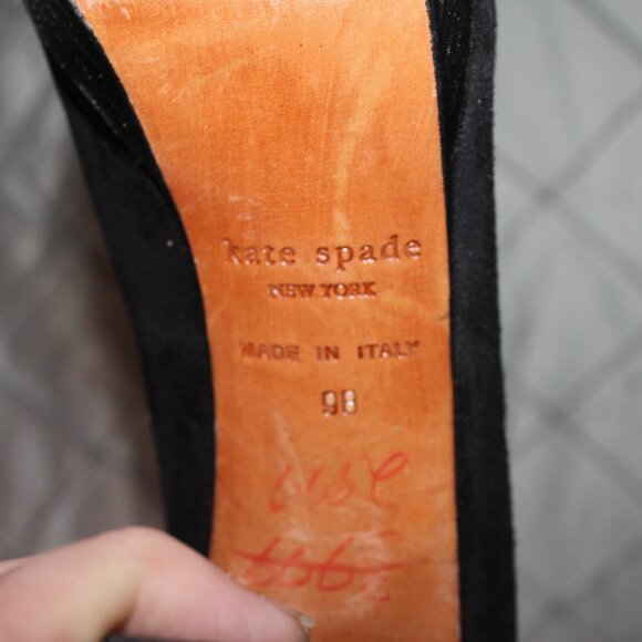 Kate Spade Black Patent Leather Suede Women's Heel open toe Italy‎ Sz 9B *SH - Picture 7 of 7